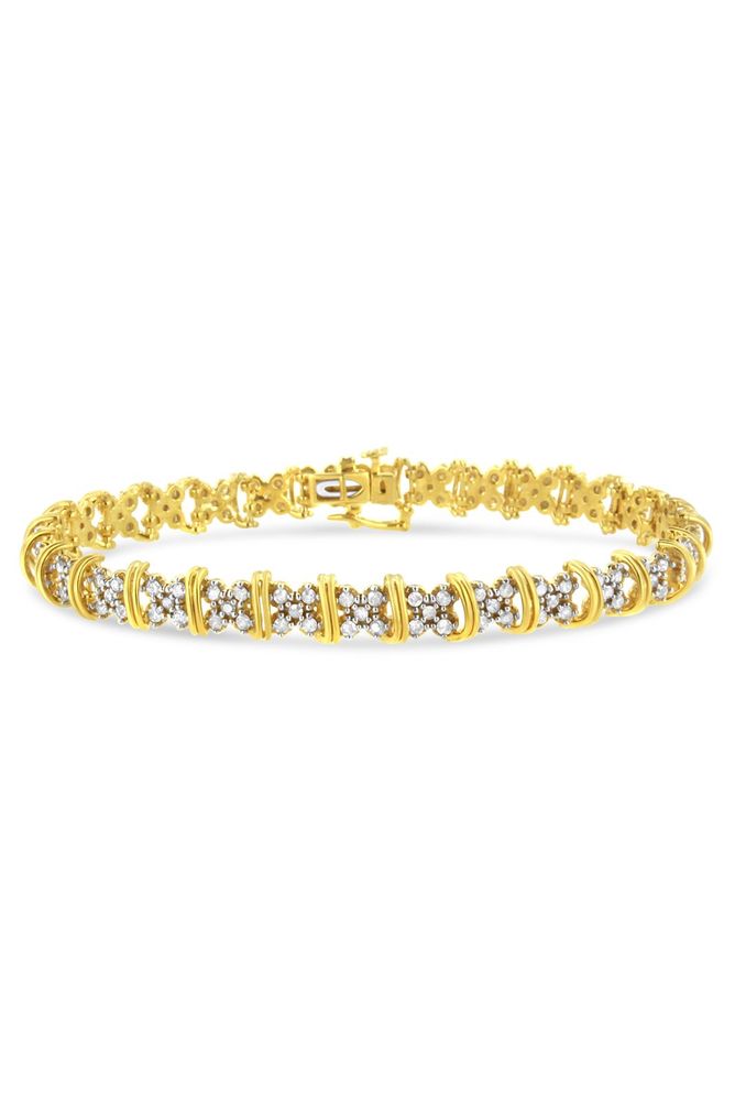 Plated 2.0 Cttw Round Diamond Cluster "X" Shaped Link Bracelet